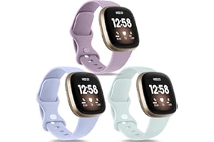 Yisica 3 Pack Sport straps for Fitbit Versa 4 Straps&Fitbi t Versa 3 Straps, Fitbi t Sense 2 Straps&Fitbi t Sense Straps Women/Men, Soft Classic TPU Adjustable Comfortable Replacement Wristbands