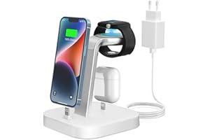 Ladestation für mehrere Geräte – ADADPU 3 in 1 Kabelloser Ladeständer für Apple Watch Serie 9/8/7/6/5/4/3/2/SE Handy-Ladestation für AirPods iPhone 14/13/12/11 Pro X Max XS XR 8 7 Plus-Weiß
