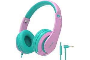 RockPapa I20 Cuffie per Bambini On Ear, Cuffie con Filo e Microfono per Bambina Ragazzi Bambino, Cuffie Pieghevoli per Scuola/Viaggio/Telefono/Tablet, Rosa Verde