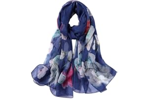STORY OF SHANGHAI Sciarpa di 100% Seta da Donna Foulard Chiffon con Fantasie Orientale Semi-Trasparente