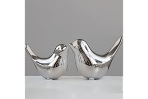 Azonee Bird Statue Decor, 2 Pack Ceramic Small Animal Figurines Accent Home Decor Sculpture Ornaments for Living Room, Bedroom, Office, Store Desktop Shelf (Silver)