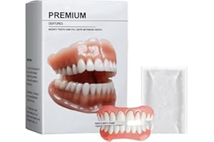 OUMUN Premium Advanced Customized Full Denture Set,Soft Silicone Reline,Temporary False Teeth Venners,Natural-Looking Teeth for Men and Women Ideal,Fake Braces,Silicone Dentures Full Mouth,Temporary Tooth