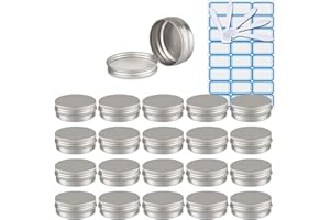 ZEOABSY 20 Piezas Tarros de Aluminio con Tapa Rosca 40ml, Plata Tarros de Aluminio Vacíos Redondo para Contenedor De Cosméticos Cremas Caja de almacenaje con 5 Espátula y 1 Etiqueta