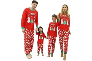 KOURIC Pyjama Noel Famille,Pyjama Noël Femme Homme Pyjama de Noel Famille Enfant Bebe Hiver Assorti Noel Satin à Manches Longues avec Imprimé pour Père Mère Fille Garcon et Couple