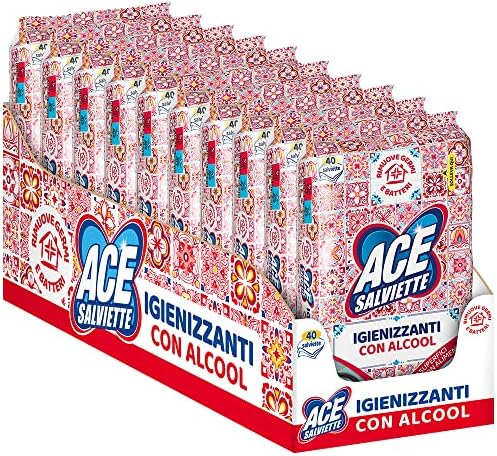 ACE Salviette Igienizzanti con Alcool – Pulizia Superfici, Rimuove Germi e Batteri, Senza Risciacquo, Profumo Fresco Continuo, Multisuperficie per Casa e Ufficio, Confezione da 400 Salviette