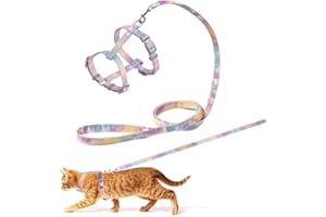 GCNWW Escape Proof Cat Harness and Lead Set, Soft Adjustable Kitten Harness, Comfortable and Secure, for Outdoor Walking, Rainbow Design
