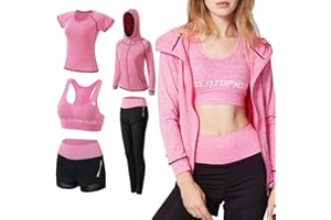 ODWTMRK Survêtement Femme Ensembles Sportswear 5 Pièce Costumes de Sport Gym Yoga Athletisme Fitness Jogging Survêtement Tenue de Sport