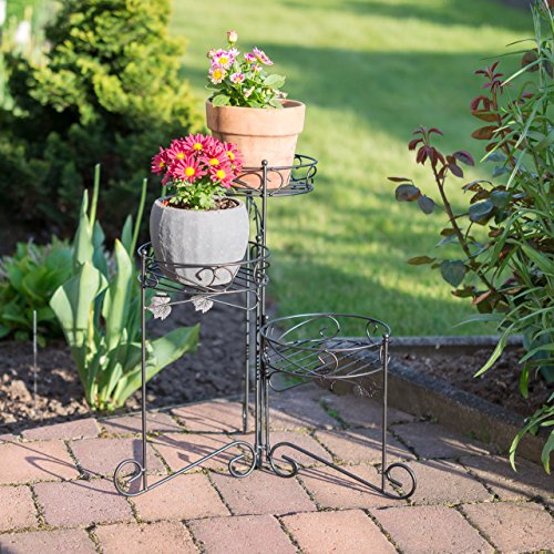 Relaxdays Blumenständer Metall, pulverbeschichtet, 3 Ablagen, Pflanzen, Dekorativ, 50 cm hoch, Pflanzentreppe, schwarz - 2