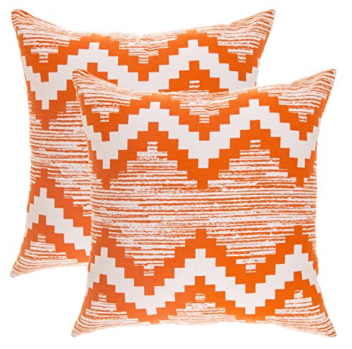 TreeWool®, (2er Pack) Ikat Chevron Design Baumwolle Dekoratives Kissenbezüg (Orange, 40 x 40 cm)