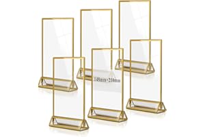 efuturetime 6PCS Expositor Metacrilato A6 de Acrílico, Soporte para Letreros Vertical, Soporte de Menú, Portafotos Dorado Doble Cara para Menú, Foto, Boda, Publicidad, Recepción