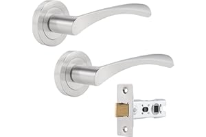 Probrico Brushed Nickel Round Rose Door Handle, Twisted Lever Internal Door Handles Set with 65mm Latch, Passage Handles Ideal for All Interal Doors, 1 Pack