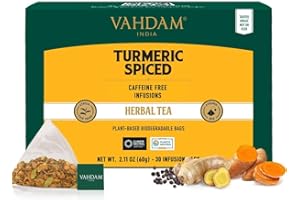 VAHDAM, Turmeric Spice Herbal Tea Bags (30 Count) Caffeine Free, Non GMO, Gluten Free | 100% Pure Herbal Tisane - Savory & Spicy | Individually Wrapped Pyramid Tea Bags | Direct from Source