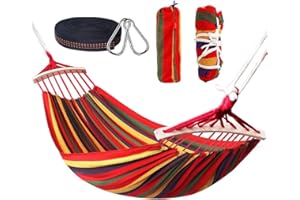 Nakeey Podwójny hamak 280 x 150 cm, hamak outdoorowy, do podróży, na kemping, wędrówki, do ogrodu, przenośny i oddychający, obciążenie do 300 kg, czerwone paski