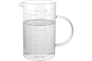 APACALI 1 vaso medidor de cristal, vaso medidor de 1 l con asa, fácil de leer con 3 escalas de medición (ml/oz/taza), vaso medidor de cristal transparente para leche, café, utensilios de cocina y