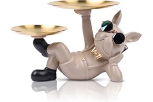 XYQXYQ Multifunctional Bulldog Statue Resin Dog Butler Decoration Storage Tray Creative Cute Dog Storage Container Applicable Wallet Key Necklace