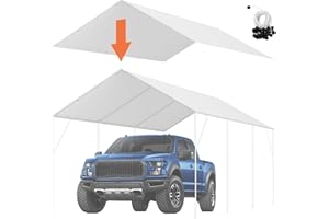 VEVOR Replacement Carport Tarp, 10' x 20' Heavy Duty Garage Shelter Tarp, Waterproof UV Protected Easy Installation with Ball Bungees, White (Top Cover