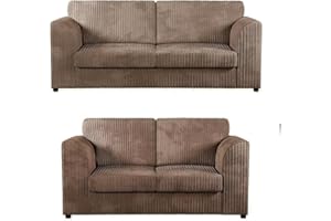 SOFASELECTIONUK LTD Jumbo Cord High Back 3 and 2 Seater Sofa Sets | Supreme Comfort Duo in Beige Soft Cord Fabric- Elevate Your Living Space with Double the Style and Comfort (Beige, 3+2 Seater)