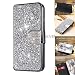 Produktbild iPhone XR Hülle, 6.1 Zoll (2018) Wallet Case, DECVO Glitzer Diamant Bling Strass Flip Case Magnetic Bright Crystal Schutzhülle Leder mit Kartenfach und Ständer für iPhone XR, Silber