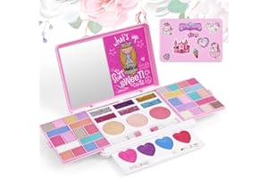 Aomig Princess Kids - Juego de maquillaje para niños, 43 colores, cosméticos no tóxicos con espejo y cepillo, regalo de maquillaje lavable para niñas: Navidad, Halloween, cumpleaños