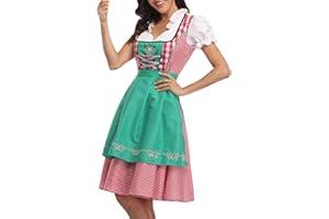 AMLESO Women's German Dirndl Dress,Beer Girl Oktoberfest Bavarian Oktoberfest Costume Traditional Dirndl Dress October Festival Costume Women Fancy Dress Costume for Oktoberfest Carnival Halloween
