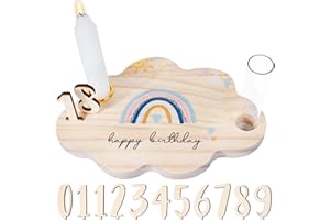 BOFUNX Geburtstagsteller aus Holz mit Kerzenhalter Kunststoff Reagenzgläser Jahreszahlen 0-9 Gästebuch Geburtstag Geburtstagsdeko Geburtstagsgeschenk für Jungen Mädchen Erwachsene