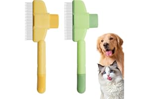 CANIPHA 2-teiliger Haustierkamm für Hunde und Katzen, lang, kurz, abgerundete Enden, Zähne Edelstahl, zum Entfernen von verfilztem Fell, Haarausfall, Flohkamm, selbstreinigende Fellpflege, professionelles