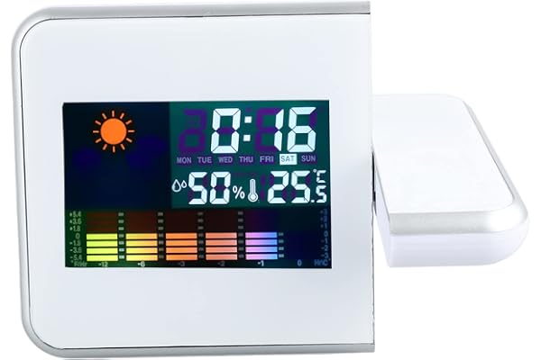Projektionsväckarklocka för Sovrum, Digital Klocka med 180° Roterbar Projektor, Klar LED-skärm, USB-laddare, Snooze, Termometer och Hygrometer, Digital Väckarklocka för Sovrum