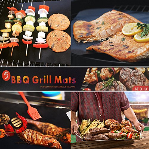 Vonimus BBQ Grillmatte 5er Set, Grillen und Backen Wiederverwendbar für Holzkohlegrill, Elektronischen Grill, Backofen, Dampf-Backofen, Mikrowelle - 5