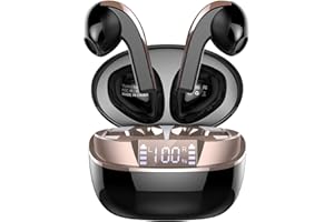 BESNOOW Cuffie Auricolari Bluetooth 5.3 con Bassi Icmmersivi, Wireless Mini Incorporato HD Mic, IP7 Impermeabili Cuffiette 40H Senza Fili con Display LED, Nero (2023)