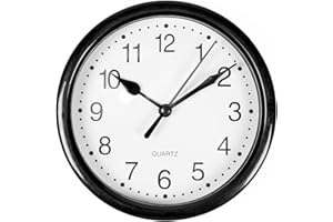 OHS Basic Clock Wall Small Desk Analogue Ticking Battery Operated Kitchen Uni Living Room Bedroom Office Quartz, Black White - 14cm