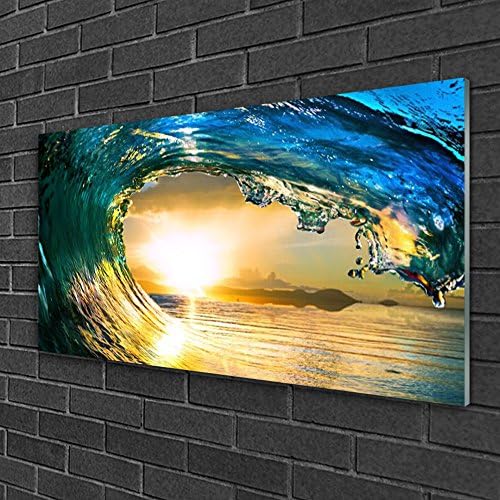 Wall Art Glass Prints by Tulup 100x50cm Decorative Wall Pictures behind Toughened Safety Float Glass for Living Room &amp; Kitchen Images printed on Glass Theme: Wave Sea Sunset Nature