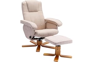 SVITA Charles Relaxsessel Hocker Sessel Beige Fernsehsessel Drehsessel Polyester Holz