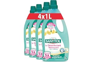 Sanytol - Désinfectant Nettoyant Multi-Surfaces - Parfum Citron – 1L - Lot de 4 - Sans Javel, Air Label Score A+ - Nouvelle formule 5X plus nettoyante – Fraîcheur longue durée