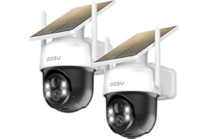 aosu 2 Paquets 2K Camera Surveillance WiFi Exterieure sans Fil Camera Solaire WiFi Exterieur, 3MP 360°Panoramique PTZ, Vision Vocturne, Alarme Lumineuse et Sonore, Audio Bidirectionnel