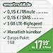 Produktbild smartmobil.de 5 GB LTE Handytarif [SIM, Micro-SIM und Nano-SIM] monatlich kündbar (5 GB LTE Internet mit max. 50 MBit/s inkl. Datenautomatik, 0,15 Euro pro Minute, 0,15 Euro pro SMS. Europa-Paket: 1 GB Internetvolumen, 17,99 Euro/Monat)