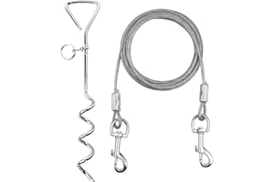 COLEXY Kit Guinzaglio per Cani 3M e Picchetto per Cani in Acciaio Inossidabile per Legare i Cani da esterno, Utilizzare all’Esterno, in Cortile e in Campeggio per Cani di Taglia Piccola e Media（d'argento）