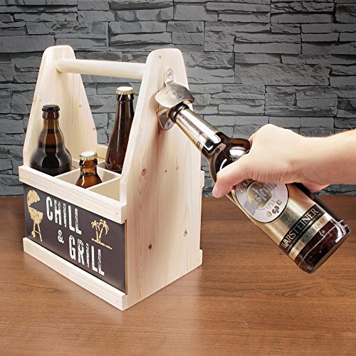 Contento Beer Caddy für 6 Flaschen, CHILL & GRILL, Holz | CO-866643 | 4028126242179 - 2