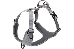 TRUE LOVE Harnais pour Chien Réglable Réfléchissant sans Traction Gilet Durable pour Animaux de Compagnie Voyage en Voiture Extérieur TLH6071(Gris,S)