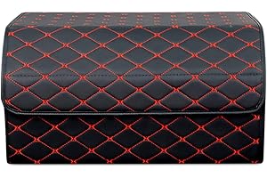 Ergocar Maletero Organizador para Coche Cuero de Lujo PU Almacenamiento Bolsa Impermeable Plegable Organizador para Auto/SUV/Camión (Negro Rojo-L)