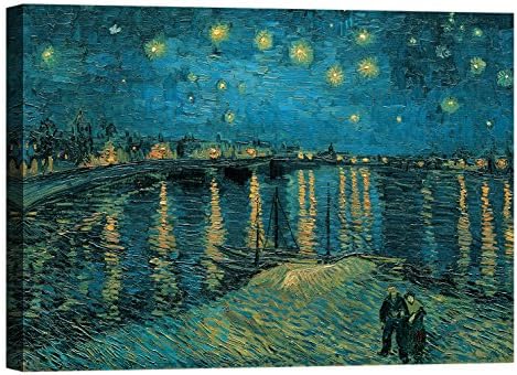 LuxHomeDecor Framework Print on Canvas with Wooden Frame Vincent van Gogh The Starry Night 80x60 CM