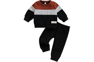 Dazzerake 2 pezzi Completini in Tuta da Neonati Abbigliamento Autunno Inverno Unisex Color Block Felpa Pullover Girocollo a Maniche Lunghe Top e Pantaloni