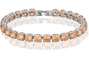 Rizilia Gioielli Rotondo A Forma di Pietra preziosa di Birthstone Anello in Oro Bianco 18K Dorato [185mm / 7.2inch] Braccialetto di Tennis Eleganza Moderna [Sacchetto di Gioielli Liberi]