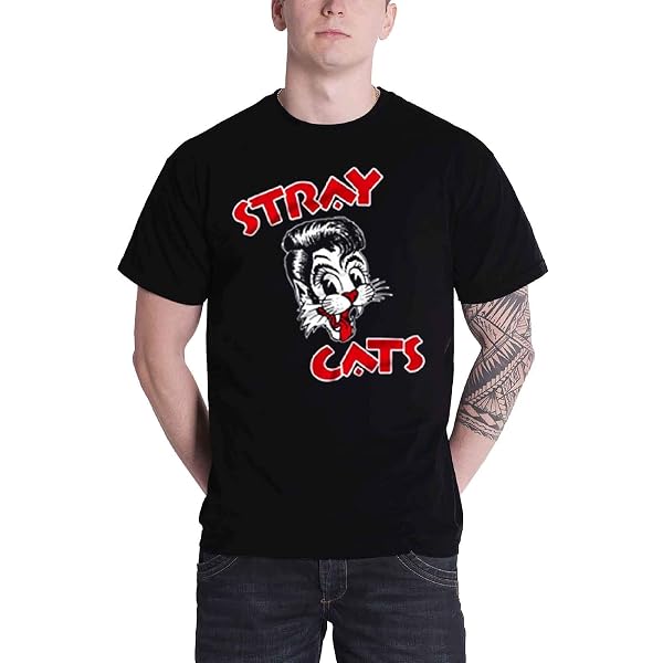 T-shirt Stray Cats - Logo Chat Noir - Taille L - 100% Coton - Neuf Avec étiquettes - Collection Rock'n'roll