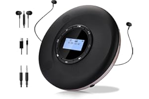 CCHKFEI Lettore CD portatile, lettore CD ricaricabile integrato da 1500 mAh con Bluetooth e altoparlanti stereo doppi per auto, casa, viaggi, lettore CD Walkman personale con display LCD, retroilluminazione