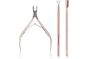 3 Stück Nagelhautzange mit Nagelhautschieber, Nagelhaut trimmer, Edelstahl Nagelhautentferner und Cutter für Fingernagel und Zehennagel, Mwoot Cuticle Nipper with Cuticle Pusher Peeler (Roségold)