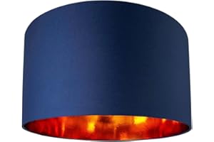 Contemporary and Chic Midnight Blue Cotton 20" Floor or Pendant Large Circular Drum Lamp Shade with Shiny Copper Inner | Stunning Statement Piece by Happy Homewares