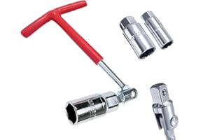 BRITECO Premium Spark Plug Socket Wrench Set - Red T-Handle Stainless Steel Tool | Universal Fit for Cars, Motorcycles & Small Engines | Durable, Corrosion-Resistant Spark Plug Wrench | Compact & Portable