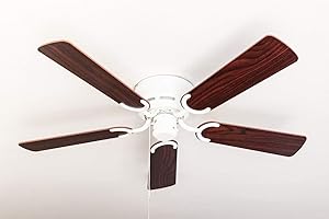 Pepeo - Kisa Deckenventilator ohne Beleuchtung | Ventilator mit Zugschalter in Weiß mit Wendeflügeln in Rosen- und Walnuss-Holz, Durchmesser 105 cm. (Farbe: Weiß, Rosenholz/Walnuss)