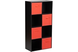 Hartleys Black 8 Cube Unit and 4 Red Storage Drawers