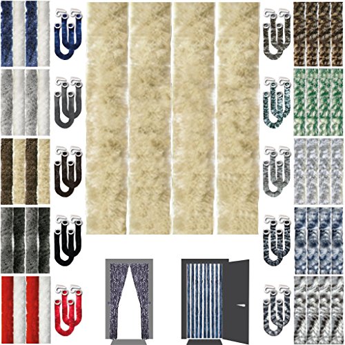 Flauschvorhang inkl. Raffhalter, Insektenschutz Moskitoschutz Campingvorhang, Auswahl: Unistreifen beige 90x200 cm